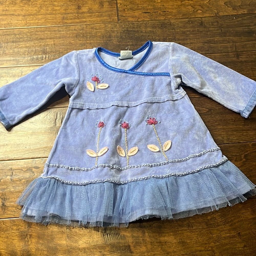 Naartjie Blue Velvet Floral appliqué Faux wrap Dress, size 12-18 months